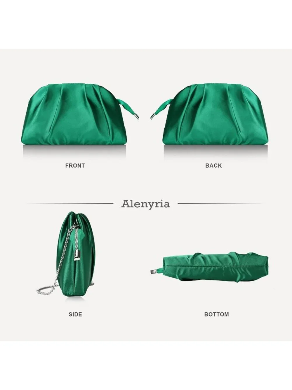 Women's Green Pleated Satin Clutch Purse Formal Evening Wedding Bag
